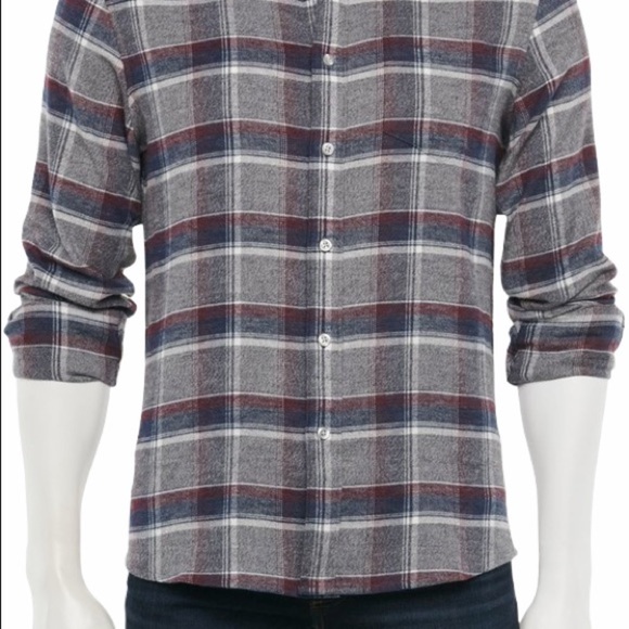 Men's Apt. 9 Small 34 - 36 Flannel Shirt Plaid Gray Blue Long Sleeve Stretch NWT - Picture 5 of 12